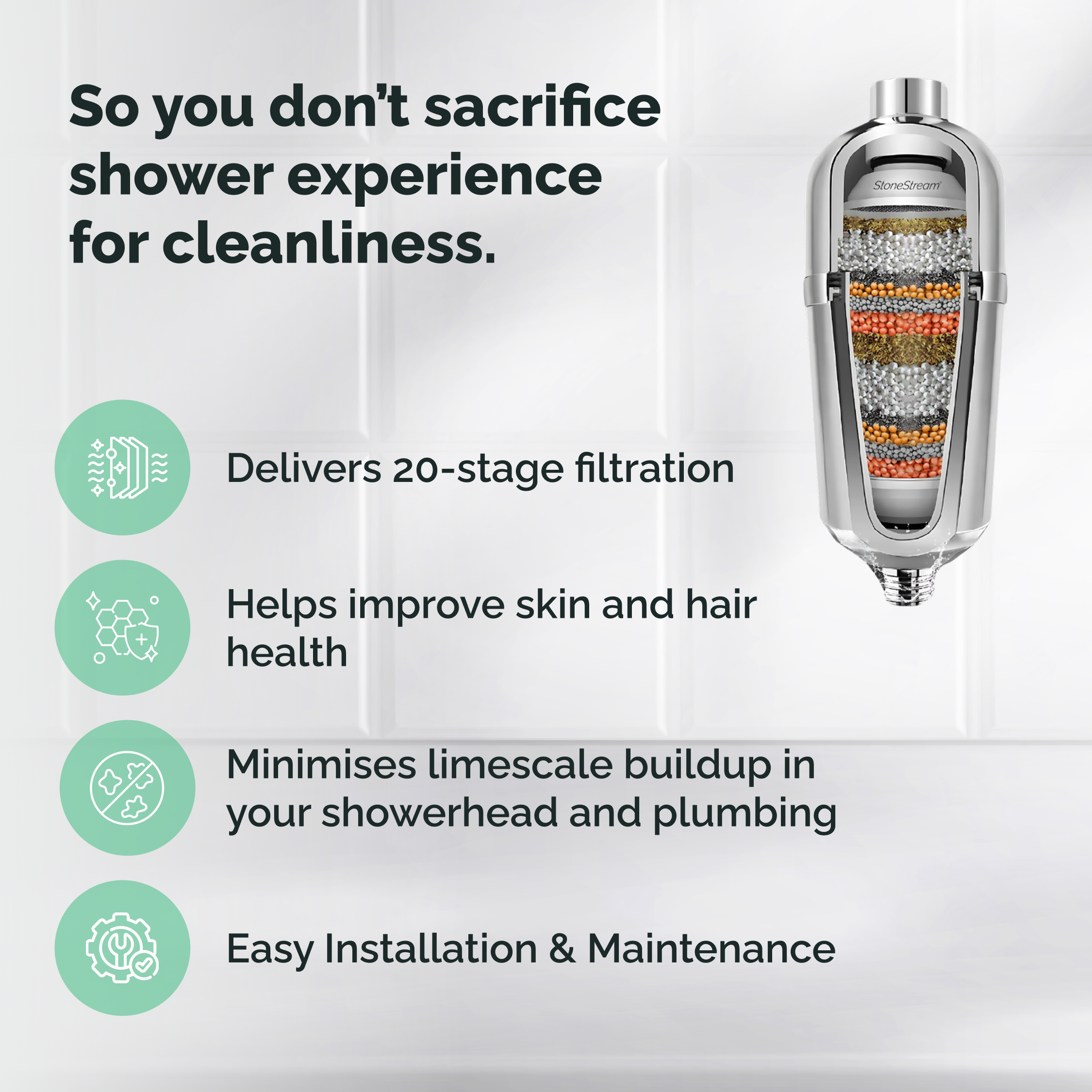 Sert su için gelişmiş duş filtresi