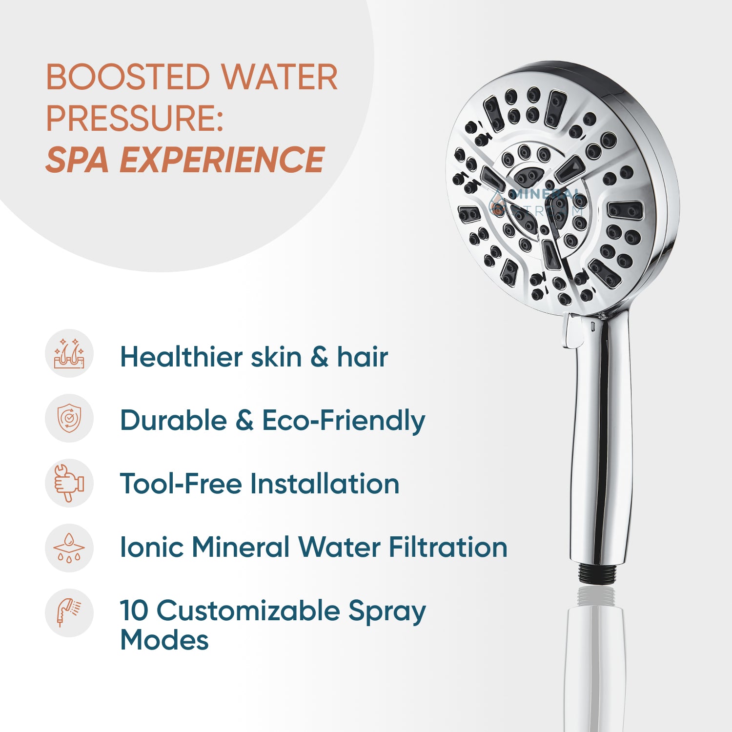 Mineralstream Luxe 10 Mod Yüksek Basınçlı Duş Başlığı (Filtrelenmiş)