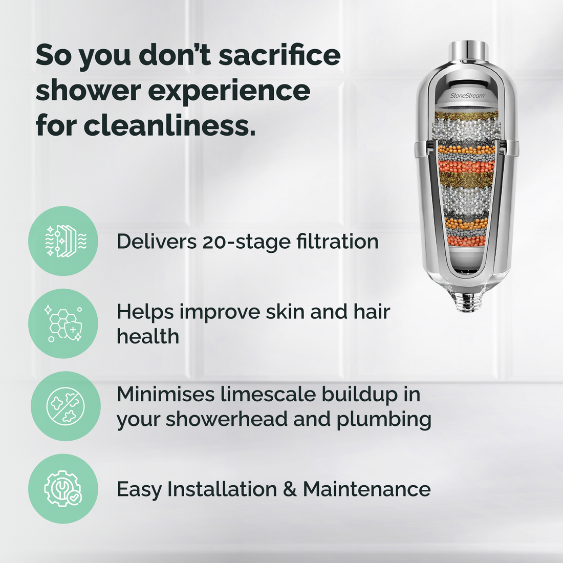 Sert su için gelişmiş duş filtresi